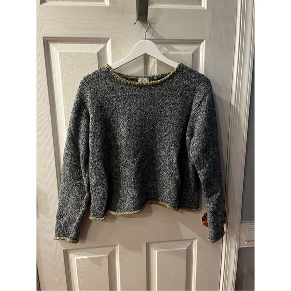 ALPS Gray & Green Whipstitch Wool Blend Boxy Sweater sz M EUC - Picture 1 of 6
